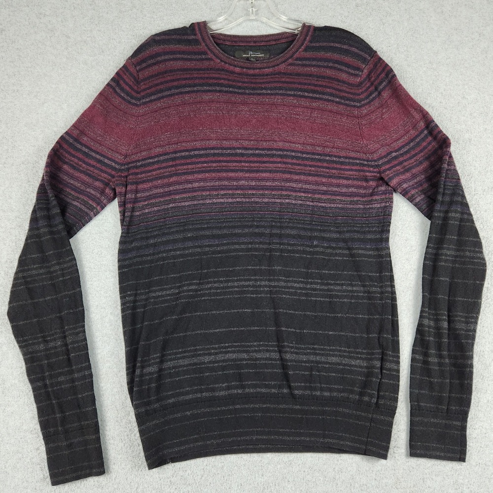Marc Anthony Sweater Mens Medium Multicolor Striped Merino Wool Knit Long Sleeve
